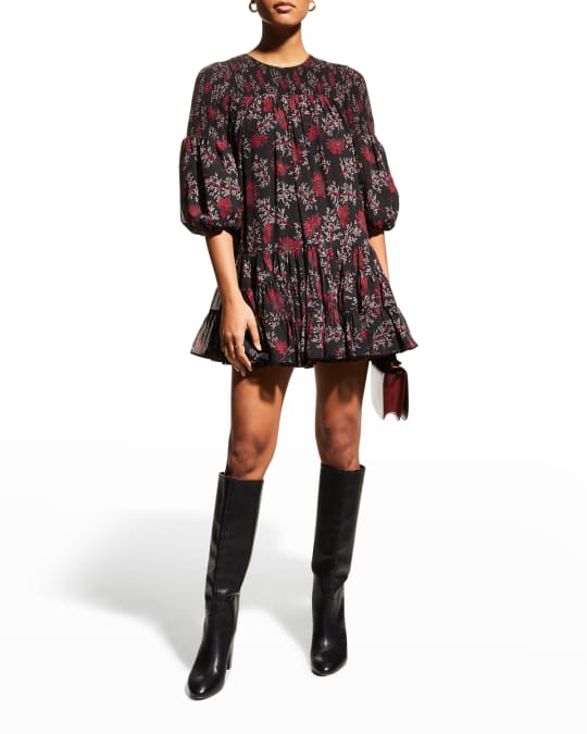 Cinq a Sept Rika Billowed-Sleeve Babydoll Dress | Neiman Marcus