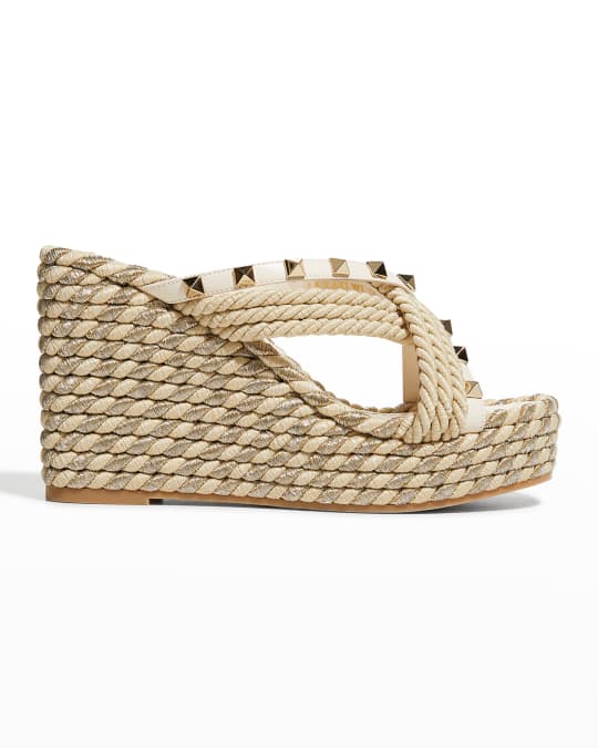 Valentino Garavani Rockstud Torchon 95mm Wedge Espadrilles | Neiman Marcus