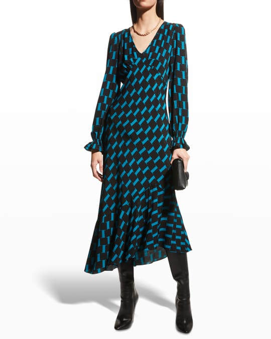 knee length dresses for ladies Geometric Print Midi Dress