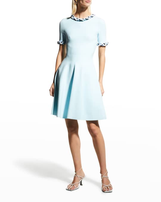 Oscar de la Renta Braided Fit Flare Dress Neiman Marcus