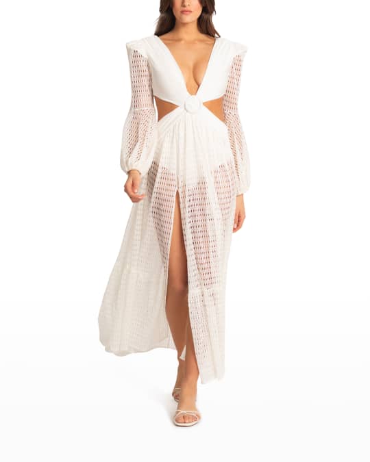 PatBO Long Sleeve Cutout Beach Dress Neiman Marcus