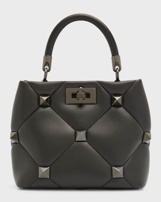 Tonal Roman Stud Quilted Top Handle Bag