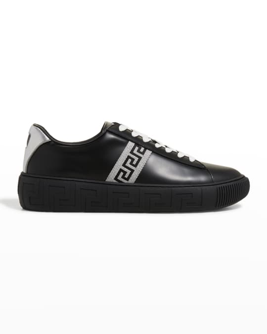 Versace Men's Greca Metallic Leather Low-Top Sneakers | Neiman Marcus