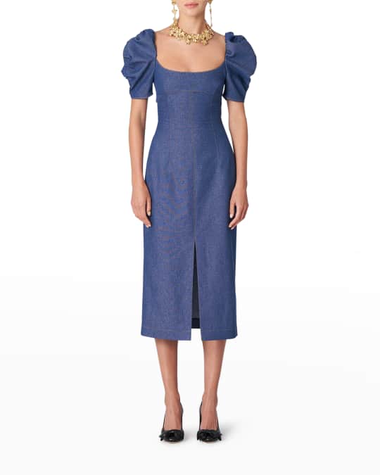 Carolina Herrera Puff-Sleeve Bustier Denim Dress - BCI Cotton | Neiman  Marcus