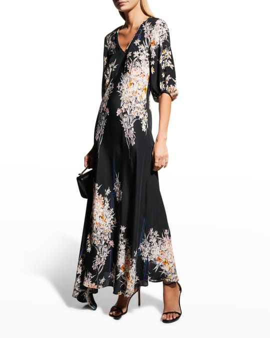 Leah Japanese Floral Print Silk Dress