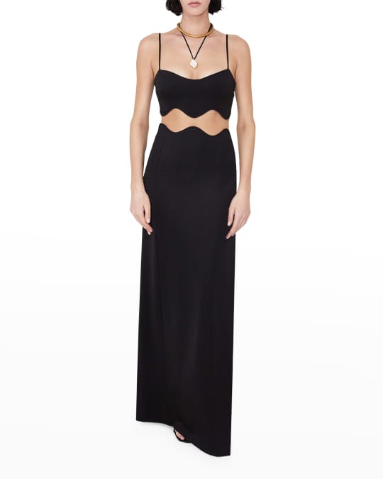 Galvan Siren Wavy Mesh Cutout Maxi Dress | Neiman Marcus