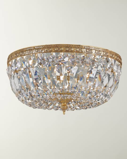 3-Light Clear Italian Crystal Brass Flush Mount