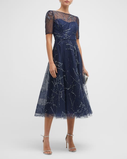 chinese dress ladies RICKIE FREEMAN for TERI JON Size 2 Navy Cotton Blend Short Sleeve Cock –  Sui Generis Designer Consignment main image 1