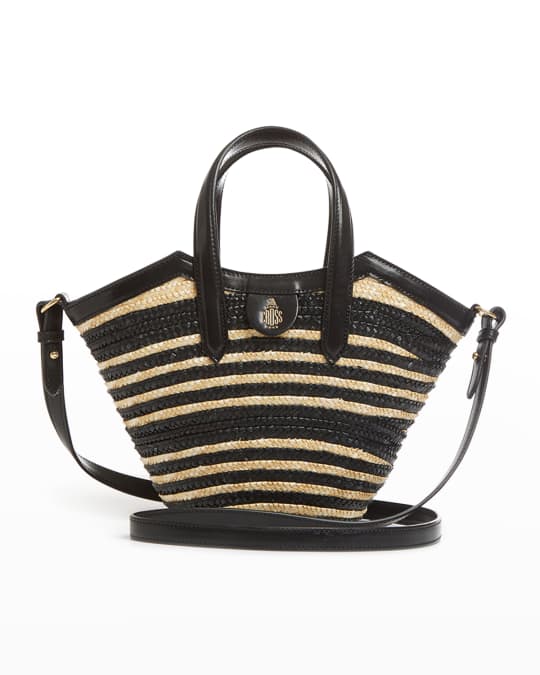Madeline Striped Straw Basket Top Handle Bag