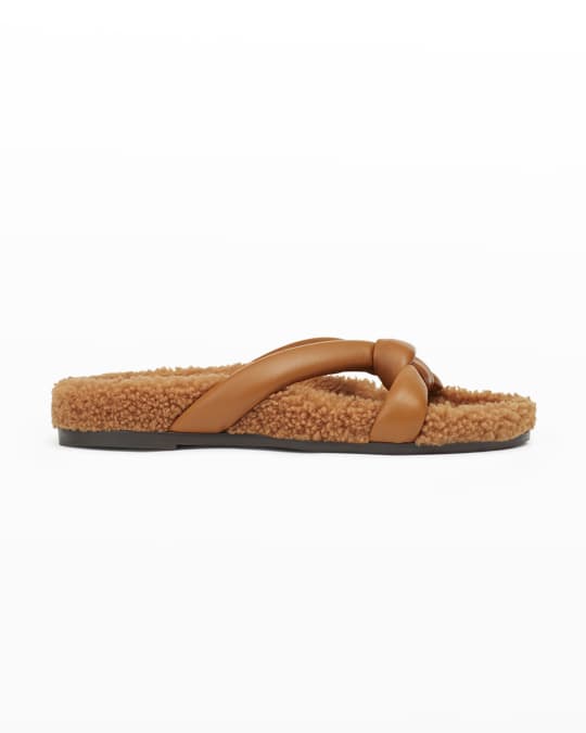 Lafayette 148 New York Honore Leather Shearling Slide Sandals | Neiman ...