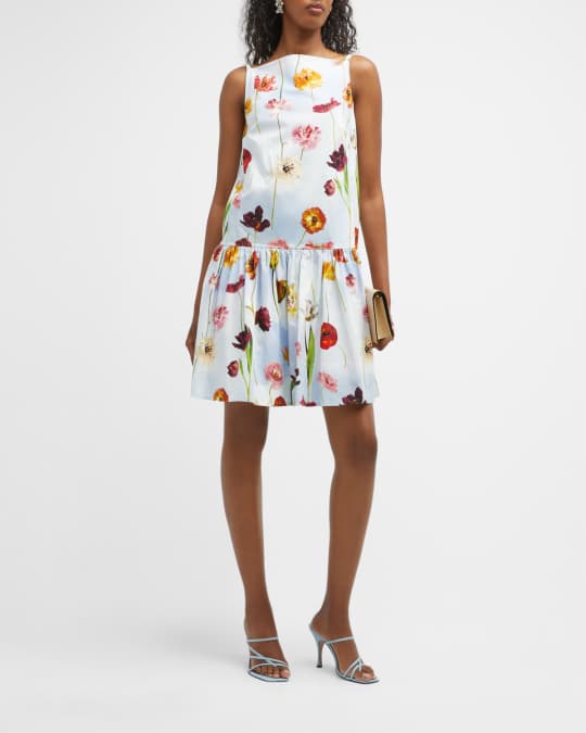 Oscar de la Renta Floral Print Drop-Waist Dress