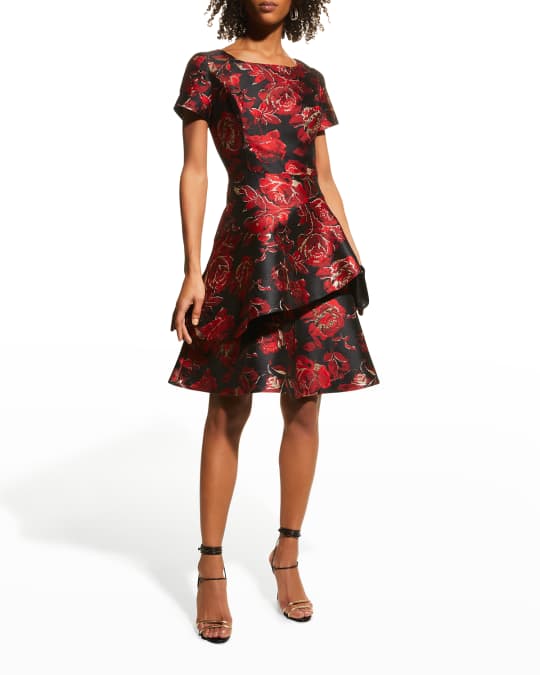 Shani Floral Jacquard Ruffle-Tiered Dress | Neiman Marcus