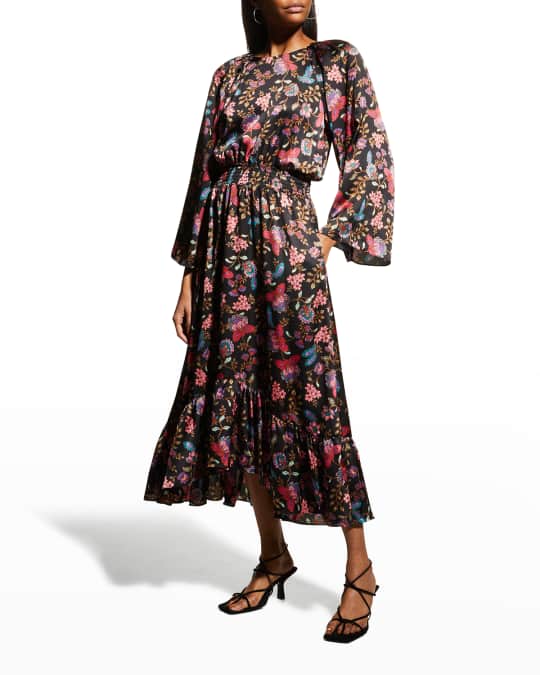 MISA Los Angeles Elsa Wide-Sleeve Midi Floral Dress | Neiman Marcus