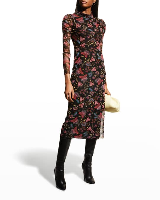 MISA Los Angeles Vivienne Floral Midi Bodycon Dress | Neiman Marcus