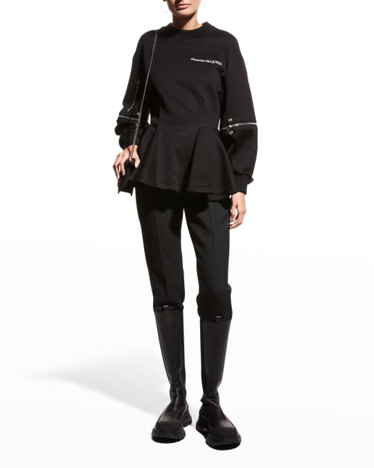 Alexander McQueen Zipper Logo Peplum Scuba Sweatshirt | Neiman Marcus