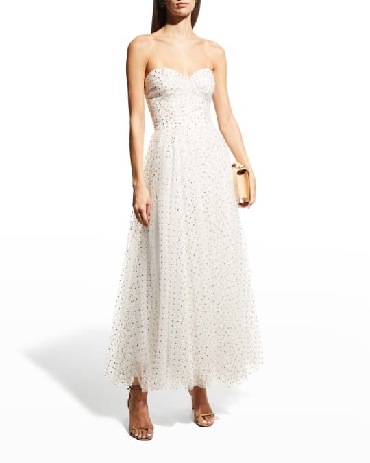 Monique Lhuillier Polka-Dot Tulle Tea-Length Dress | Neiman Marcus