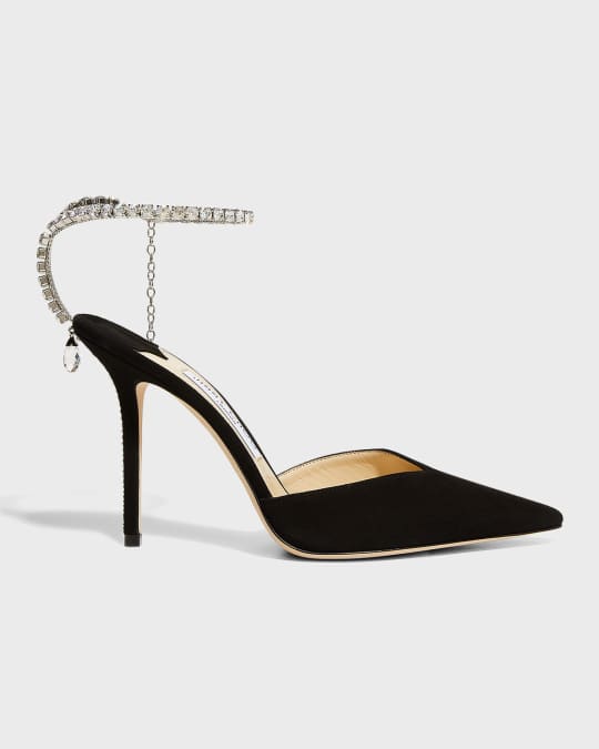 Jimmy Choo Saeda Crystal-Strap Suede Pumps | Neiman Marcus