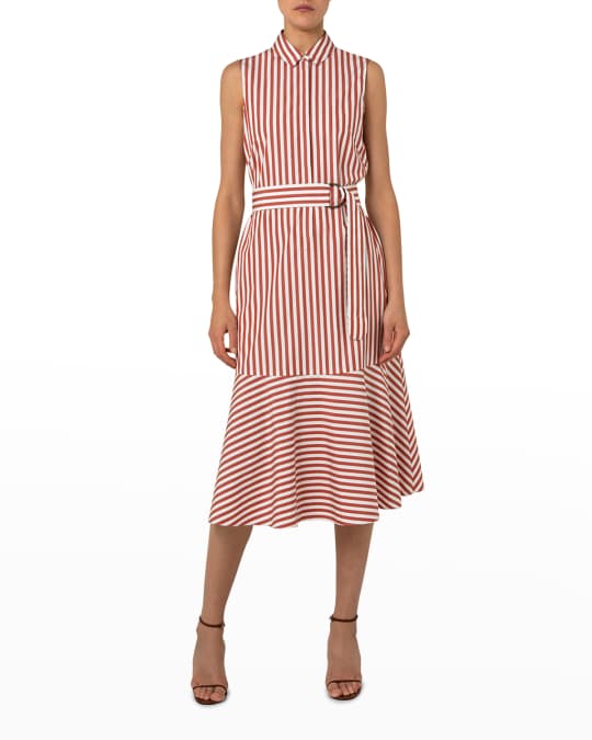Akris punto Kodak Stripe-Print Poplin Belted Midi Dress | Neiman Marcus