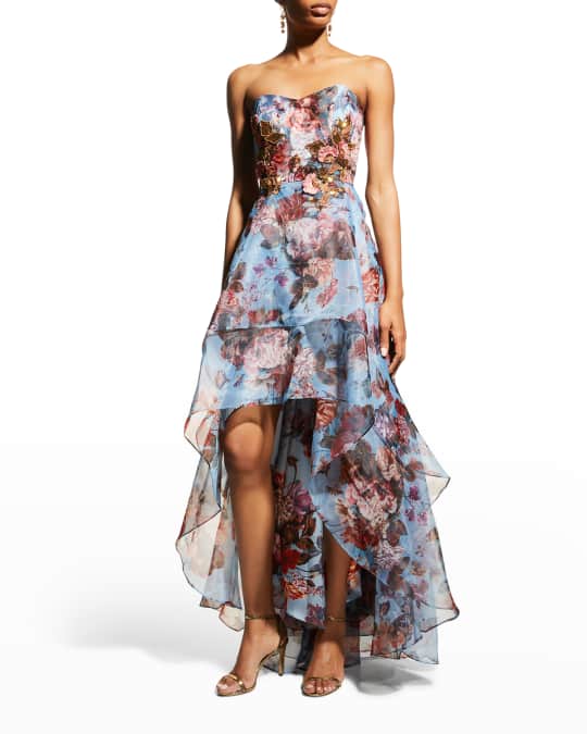 Marchesa Notte Strapless Sweetheart High Low Organza Gown Neiman