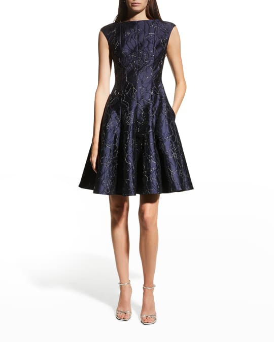 Talbot Runhof Metallic Floral Jacquard Cocktail Dress | Neiman Marcus