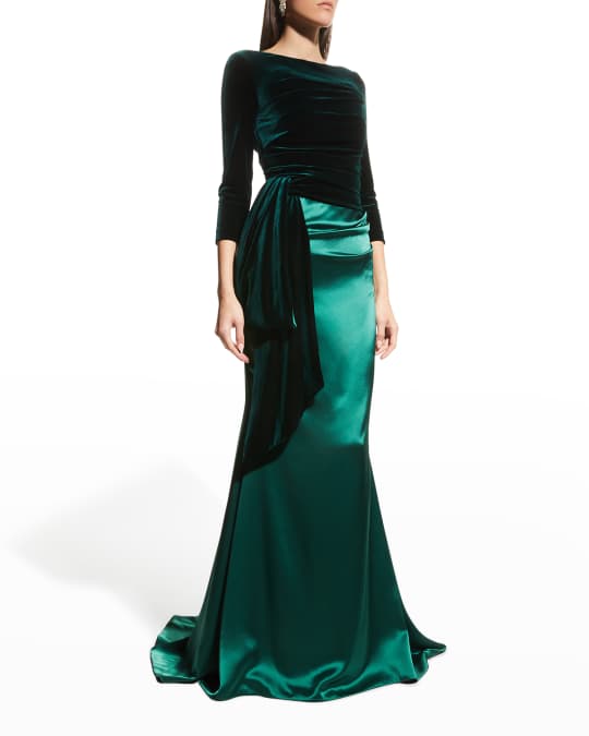 Talbot Runhof Mixed-Media Draped Bow Gown | Neiman Marcus