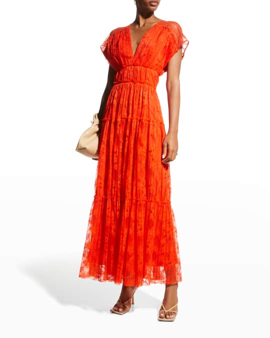 Lela Rose Chantilly Lace Tiered Maxi Dress | Neiman Marcus