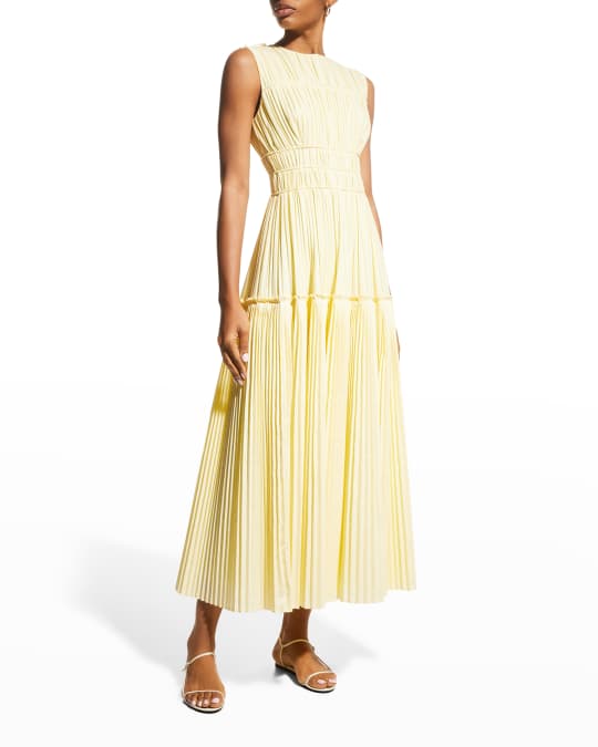 Cotton Poplin Pleated Midi Dress