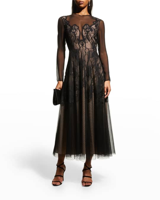 Jason Wu Collection Polkadot Lily Lace Midi Illusion Dress | Neiman Marcus
