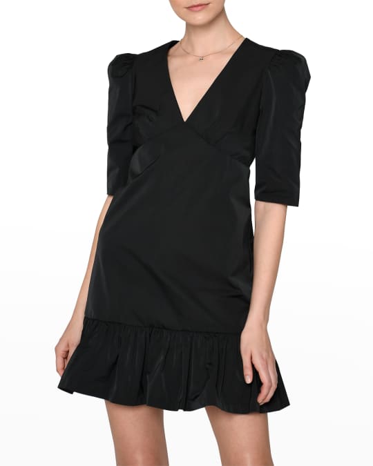 Nicole Miller V-Neck Taffeta Shift Dress | Neiman Marcus