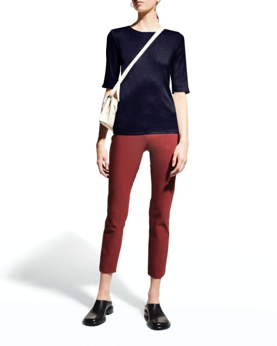 Vince Crewneck ElbowSleeve RibKnit Top Neiman Marcus