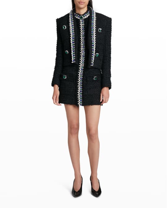Balmain Spencer Jeweled Tweed Crop Jacket | Neiman Marcus