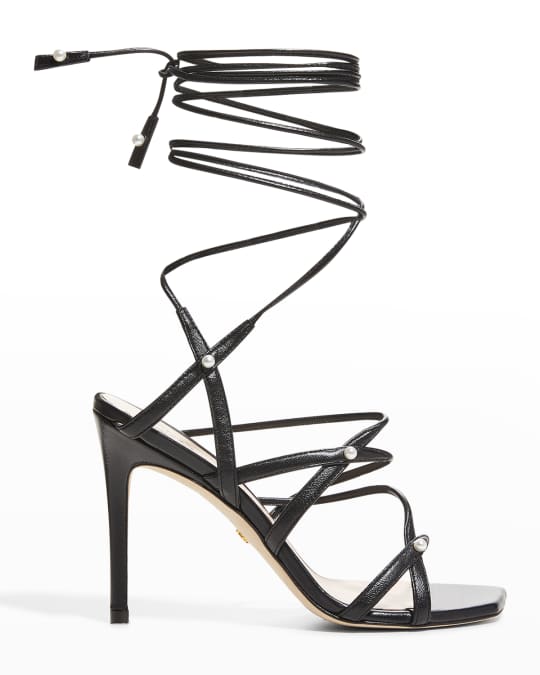 Stuart Weitzman Astrid Strappy Leather Ankle-Tie Sandals | Neiman Marcus