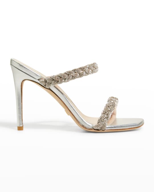 Stuart Weitzman Addison Woven Crystal Slide Sandals | Neiman Marcus