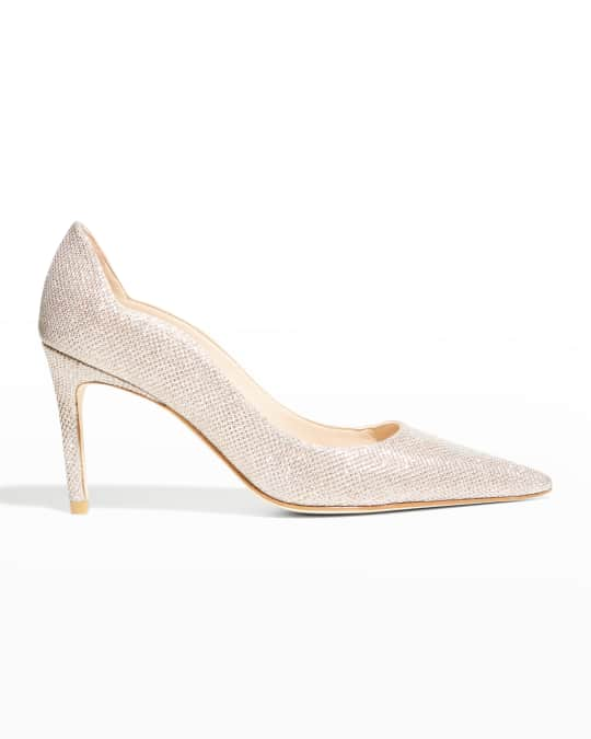 Stuart Weitzman Stuart 85mm Glitter Scallop Pumps | Neiman Marcus