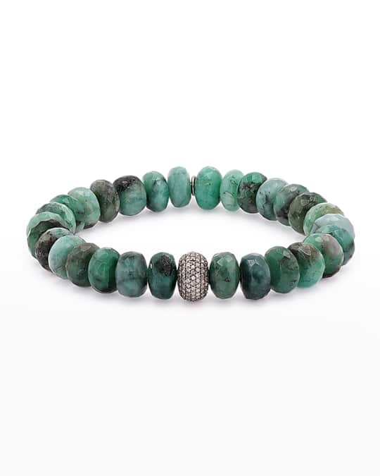 Sheryl Lowe 10mm Emerald Rondelle Bracelet with 1 Diamond Donut