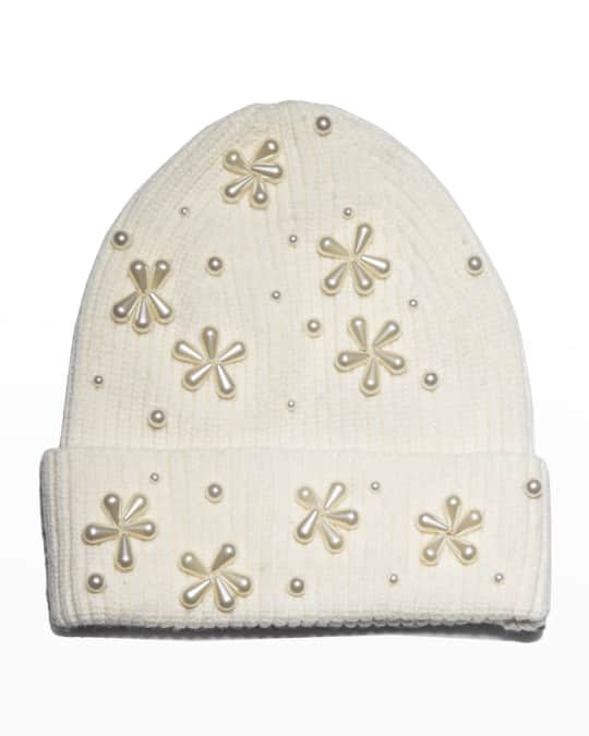 Pearly Snowflake Rib Knit Beanie
