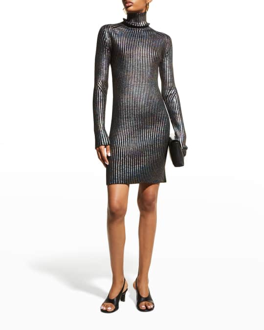 Metallic Rib Knit Turtleneck Dress