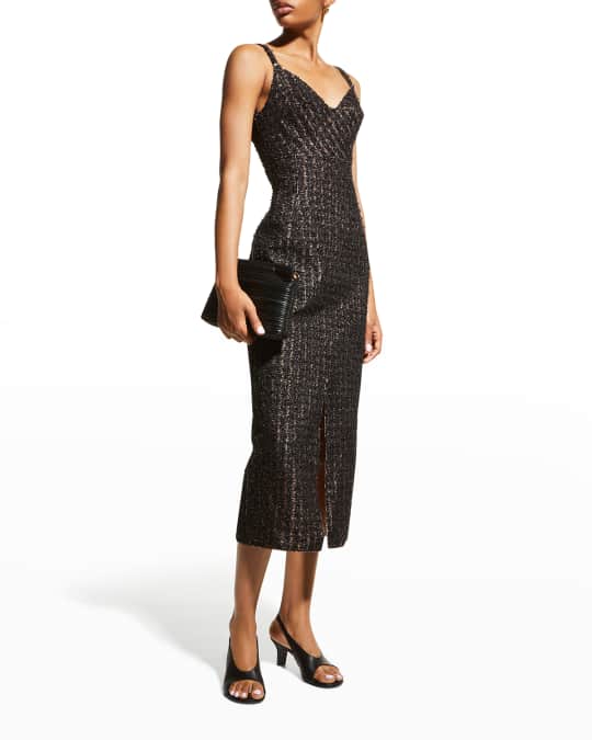Front Slit Textural Knit Midi Dress