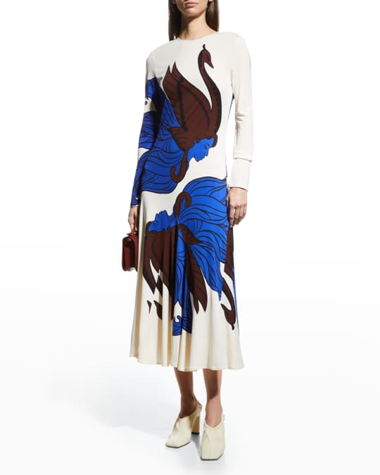 Tory burch printed long sleeve dress online