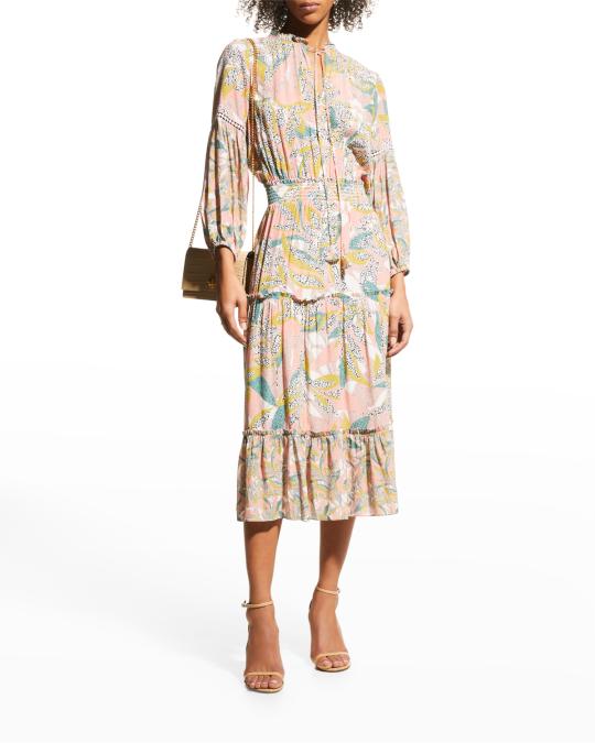aria tiered midi dress Shoshanna Aria Tiered Midi Dress