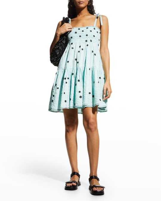 Tanya Taylor Lina Self Tie Embroidered Cotton Mini Dress Neiman
