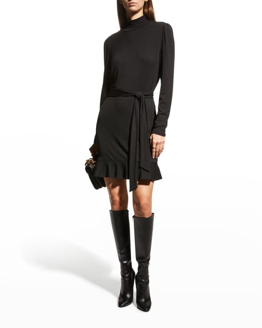 Commando Butter Luxe Long-sleeve Turtleneck Mini Dress in Black
