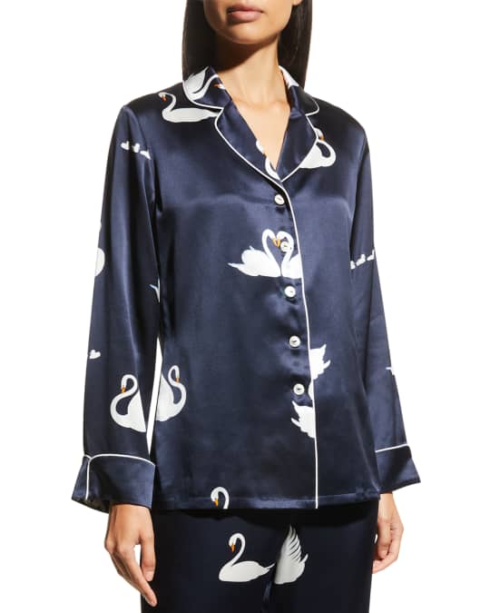 【OLIVIA VON HALLE】wolfe プリント silk-satin pajama set Olivia von Halle Lila Swan-Print Poet Silk Pajama Set