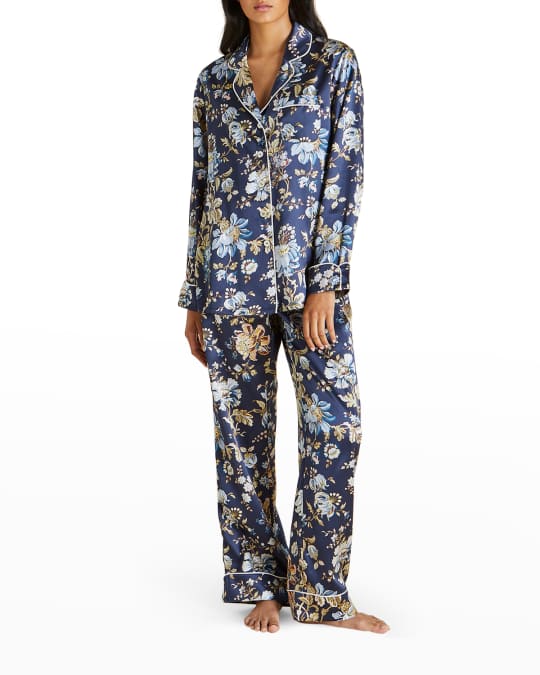 Olivia von Halle Lila Odile Floral Silk Pajama Set Neiman Marcus