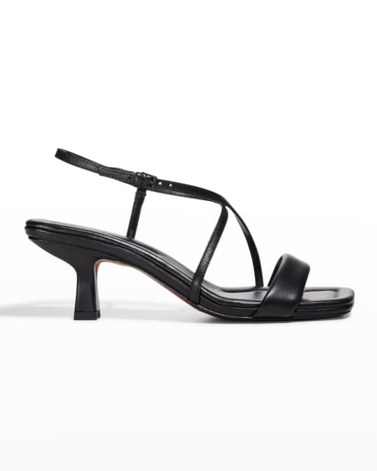 Vince Leather Strappy Kitten Heel Sandals Neiman Marcus