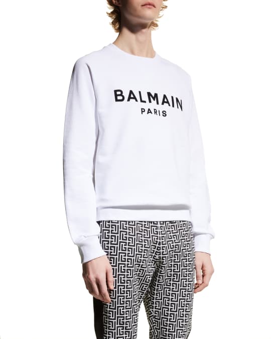 Balmain Men's Flocked Logo Sweatshirt | Neiman Marcus