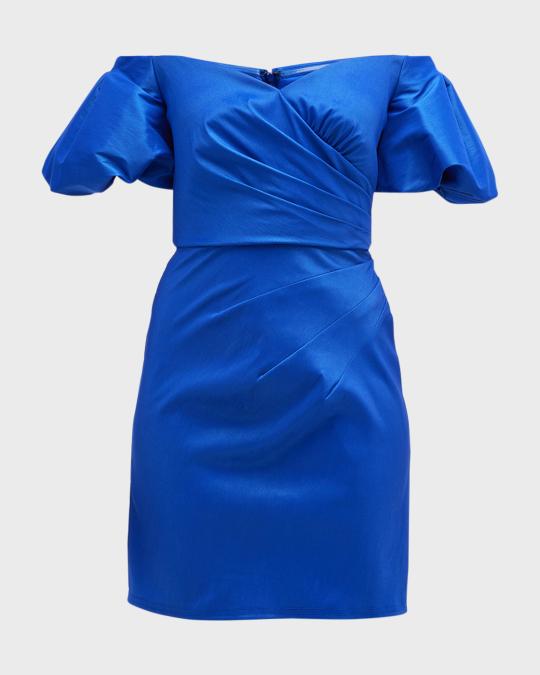 SHO by Tadashi Shoji Off-Shoulder Puff-Sleeve Taffeta Dress