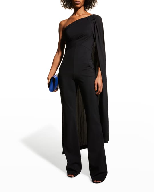 Chiara Boni La Petite Robe One-Shoulder Cape Jumpsuit | Neiman Marcus