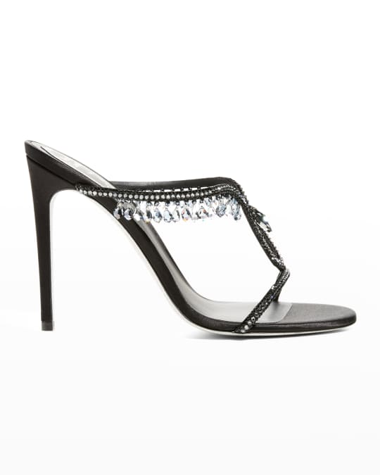 Rene Caovilla Crystal Charm T-Strap Slide Sandals | Neiman Marcus