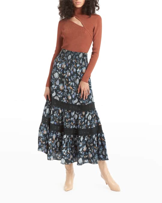 Valence Tiered Midi Skirt w/ Lace